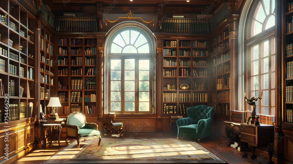 An elegant library inside a palace