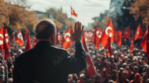 A Turkish government official waving to the fans while the celebration photo