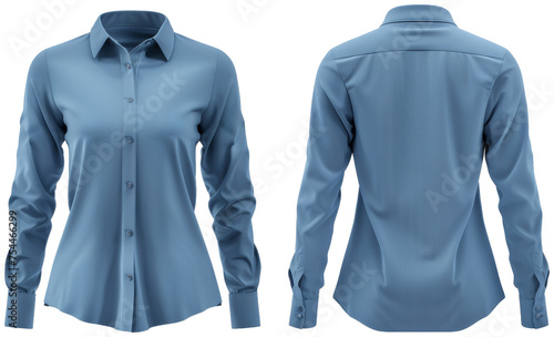 mockup featuring a blue women's classic long-sleeved shirt, showcasing both front and back views for comprehensive product display.