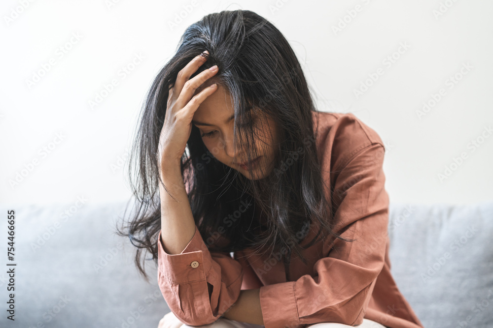 Sad, unhappy. Alone asian young woman, girl expression face thinking about problem, difficulty, feeling failure and exhausted, suffering from loneliness, grief sorrow and bad relationship or break up. Sad, unhappy. Alone asian young woman, girl expression face thinking about problem, difficulty, feeling failure and exhausted, suffering from loneliness, grief sorrow and bad relationship or break up.