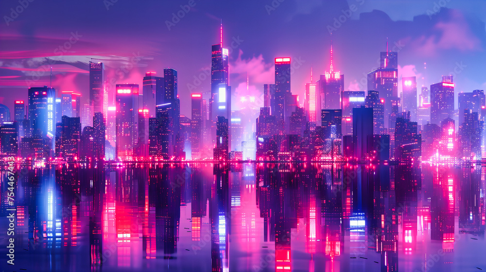 Shanghai Skyline at Night, Illuminated Skyscrapers and Reflections on the River, Urban Architectural Beauty