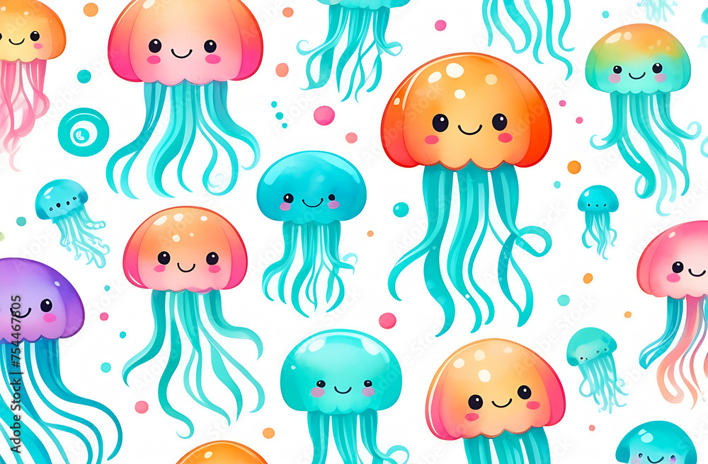 cute cartoon jellyfish with a smile on a white background