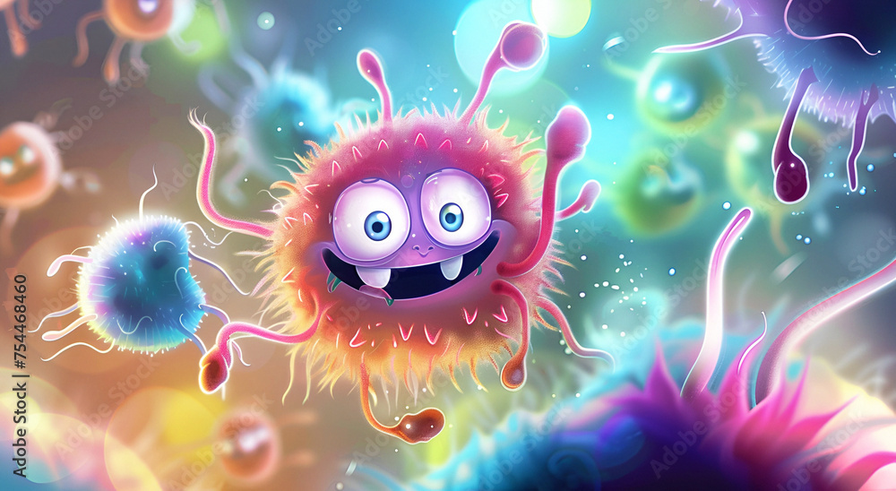 Naklejka premium A cartoon cute and funny little bacterium