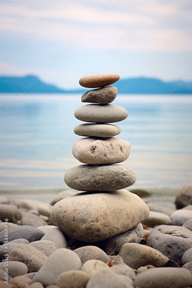 A stack of rocks sitting on top of a beach. Suitable for travel and nature concepts
