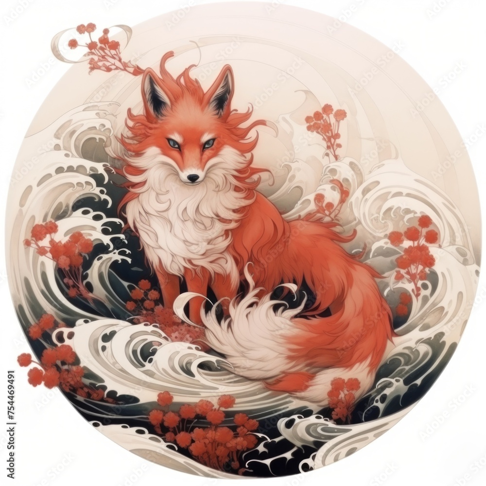 Fototapeta premium A fox sitting on a wave, suitable for nature and animal themes