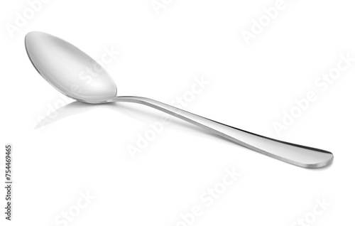 Stainless spoon close up on a white background