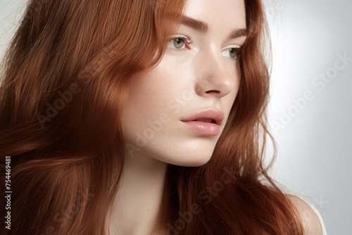 Close-up portrait of a woman with vibrant red hair, perfect for beauty and fashion concepts