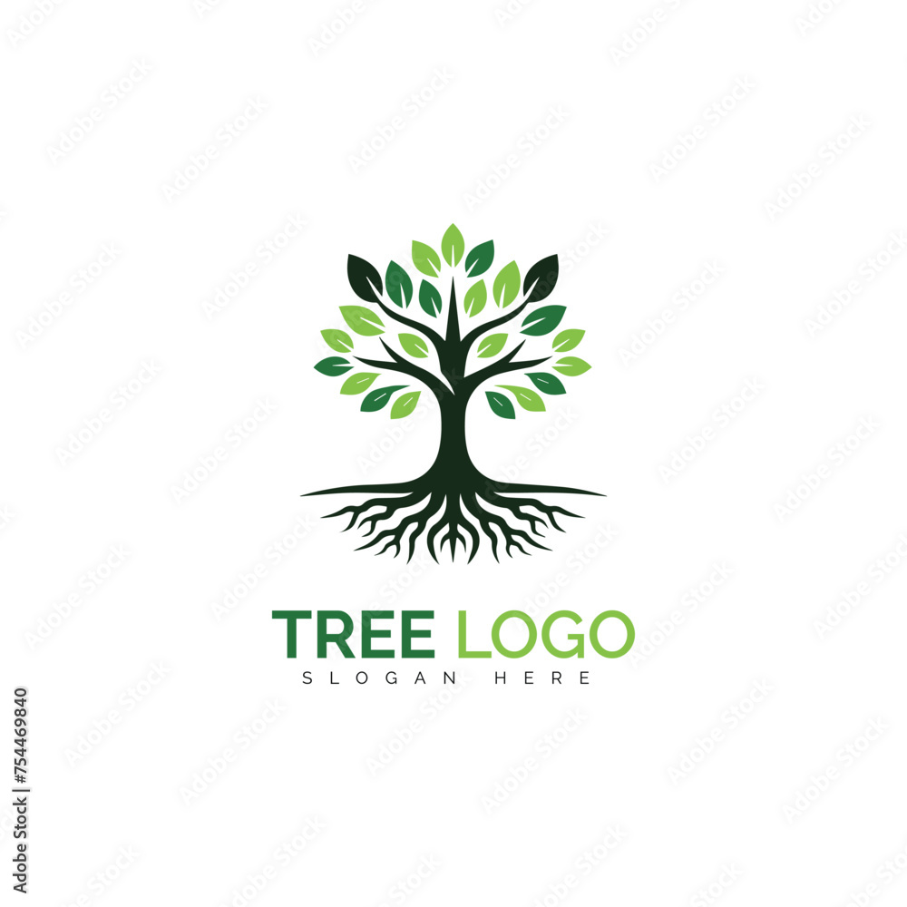 Obraz premium Elegant tree logo with green leaves