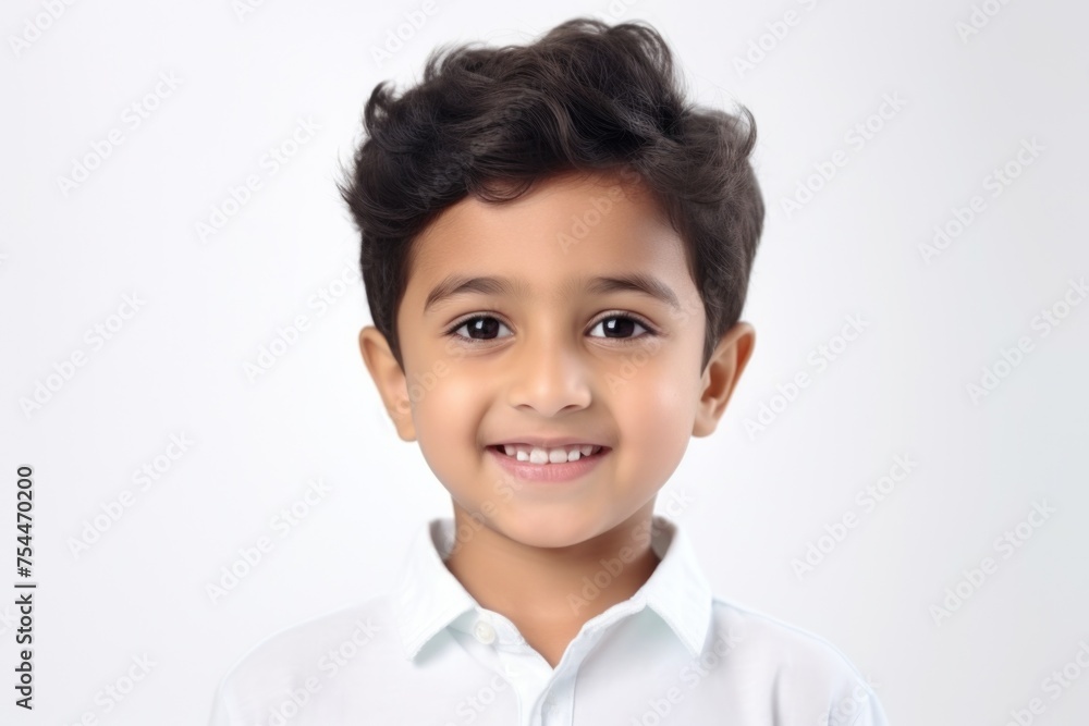 A young boy in a white shirt smiling at the camera. Ideal for family and children themes A young boy in a white shirt smiling at the camera. Ideal for family and children themes