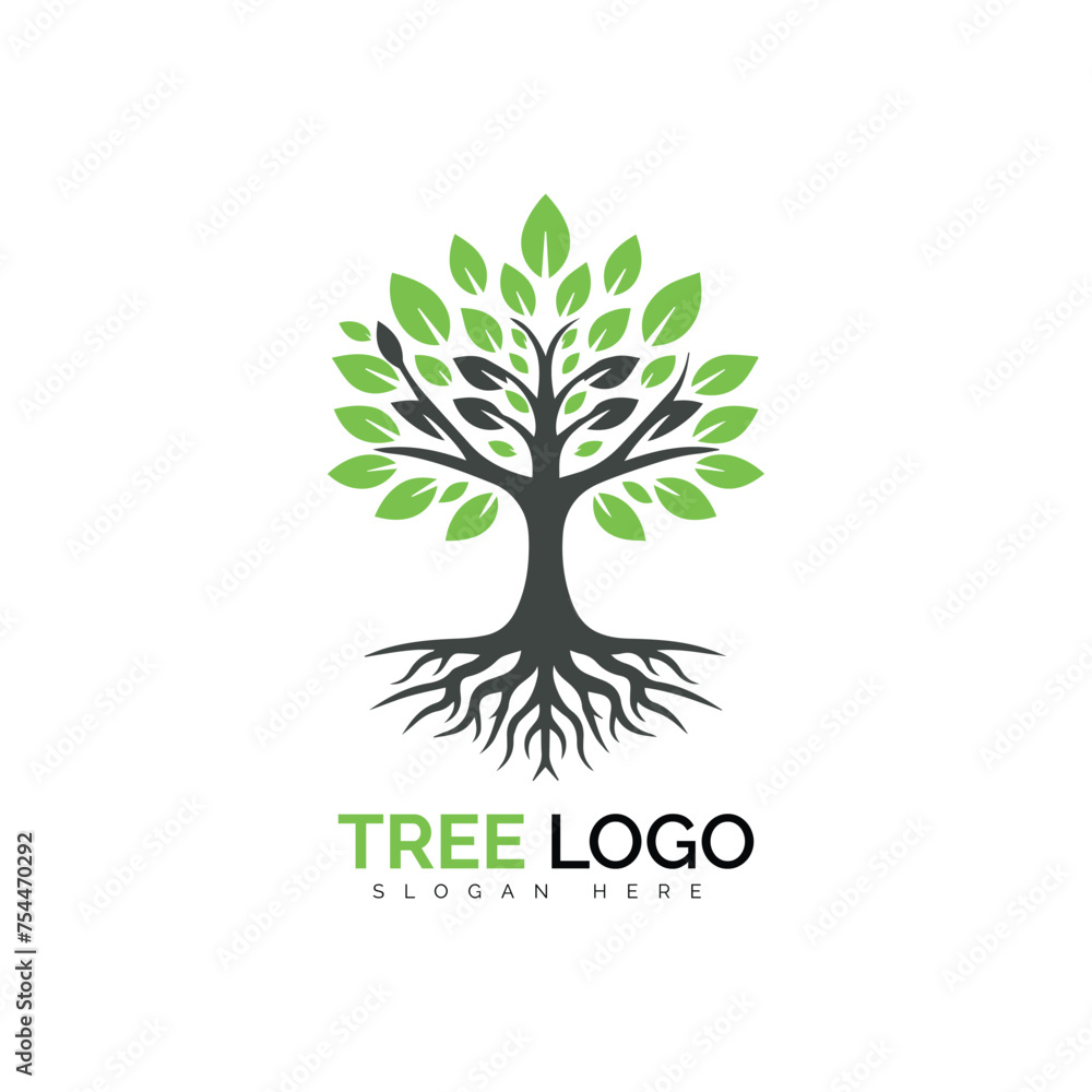 Fototapeta premium Vibrant green tree logo with expanding leaves
