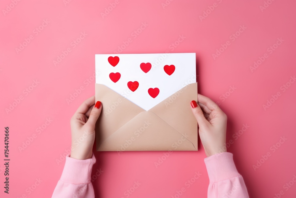 A hand presenting an envelope filled with heart-shaped cutouts, symbolizing romantic communication. A hand presenting an envelope filled with heart-shaped cutouts, symbolizing romantic communication.