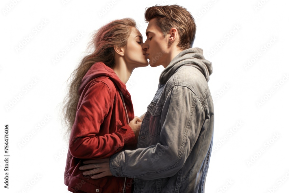 Loving couple sharing a kiss. Ideal for romantic themes
