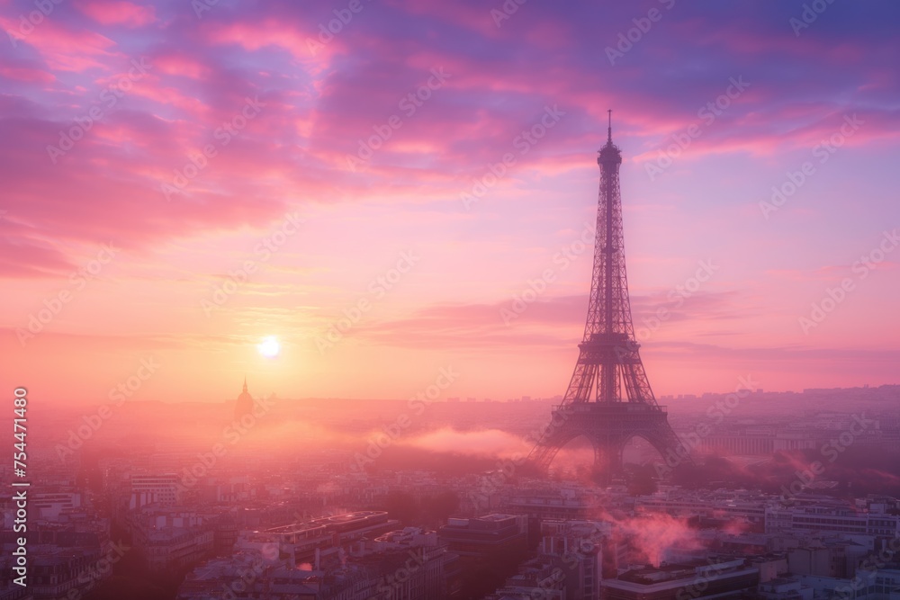 the Eiffel Tower at sunrise Paris