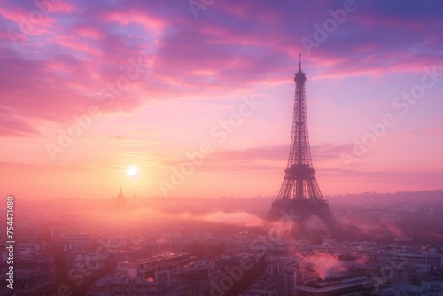 the Eiffel Tower at sunrise Paris
