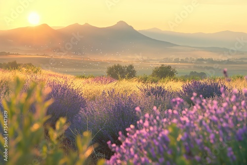 Serene morning in the lavender fields of Provence soft