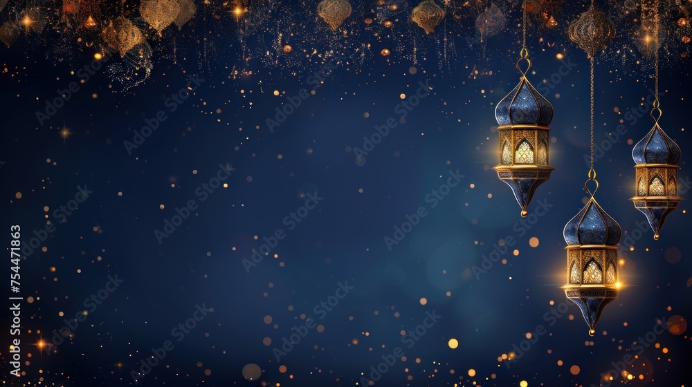 Navy and Gold Islamic Decoration Background With Copy Space Area Navy and Gold Islamic Decoration Background With Copy Space Area