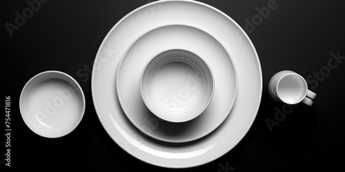 Simple black and white photo of a bowl and plate. Great for kitchen or dining concepts