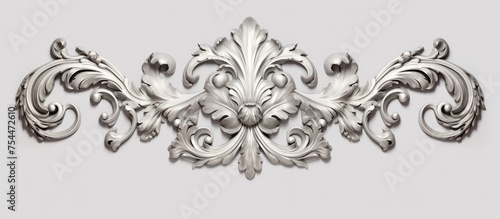 An ornate and luxurious silver relief design is showcased on a clean white background. The intricate details of the classic architecture-inspired carving are highlighted, adding a touch of elegance