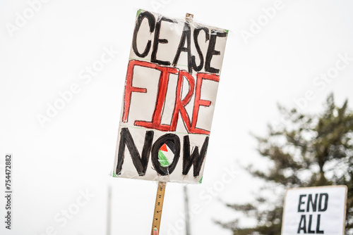 "Cease Fire Now" Sign for Stop The Genocide March for Palestine