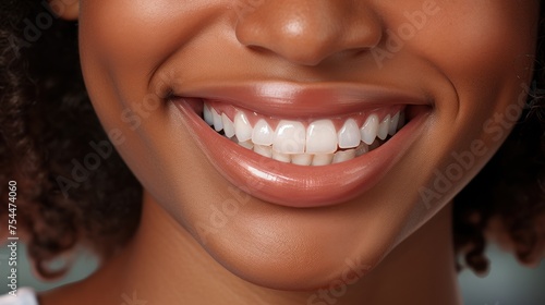 Close-up of a girl s smile showing off perfect  healthy teeth  Concept healthy teeth.