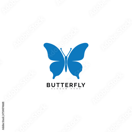 Blue butterfly logo with text underneath