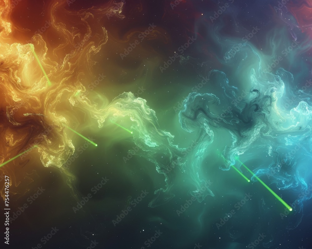 osmic Nebulae Interlaced with Glowing Beams in a Mesmerizing Display of Interstellar Clouds