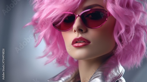 Stylish woman with pink hair and sunglasses  perfect for fashion or lifestyle themes