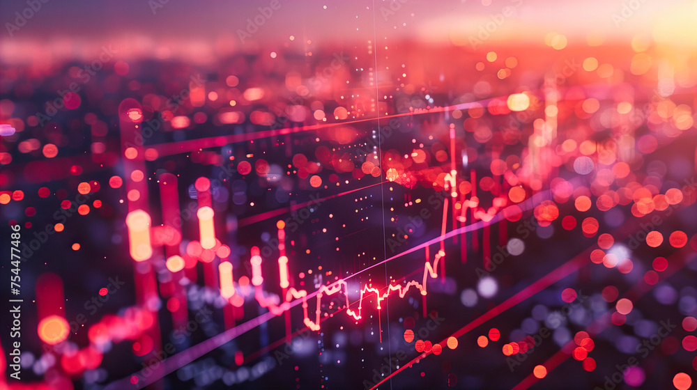 Fototapeta premium Glowing Financial Growth and Digital Analysis in the City, Stock Market and Forex Trends on a Futuristic Background