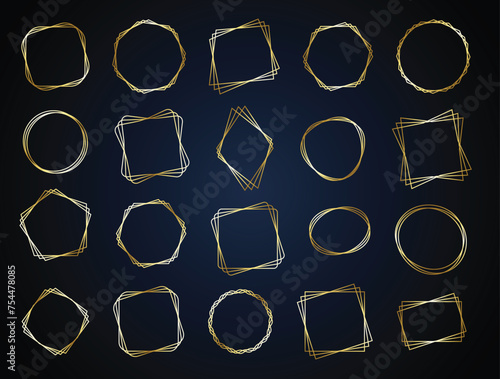 vector set of triple line golden frames, art deco style