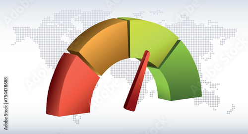 The picture shows an illustrative vector graph that displays progress and quality in various aspects using measurement symbols such as a temperature scale or a speedometer.