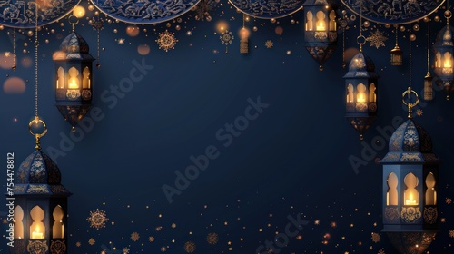 Navy and Gold Islamic Wallpaper Background With Area for Text
