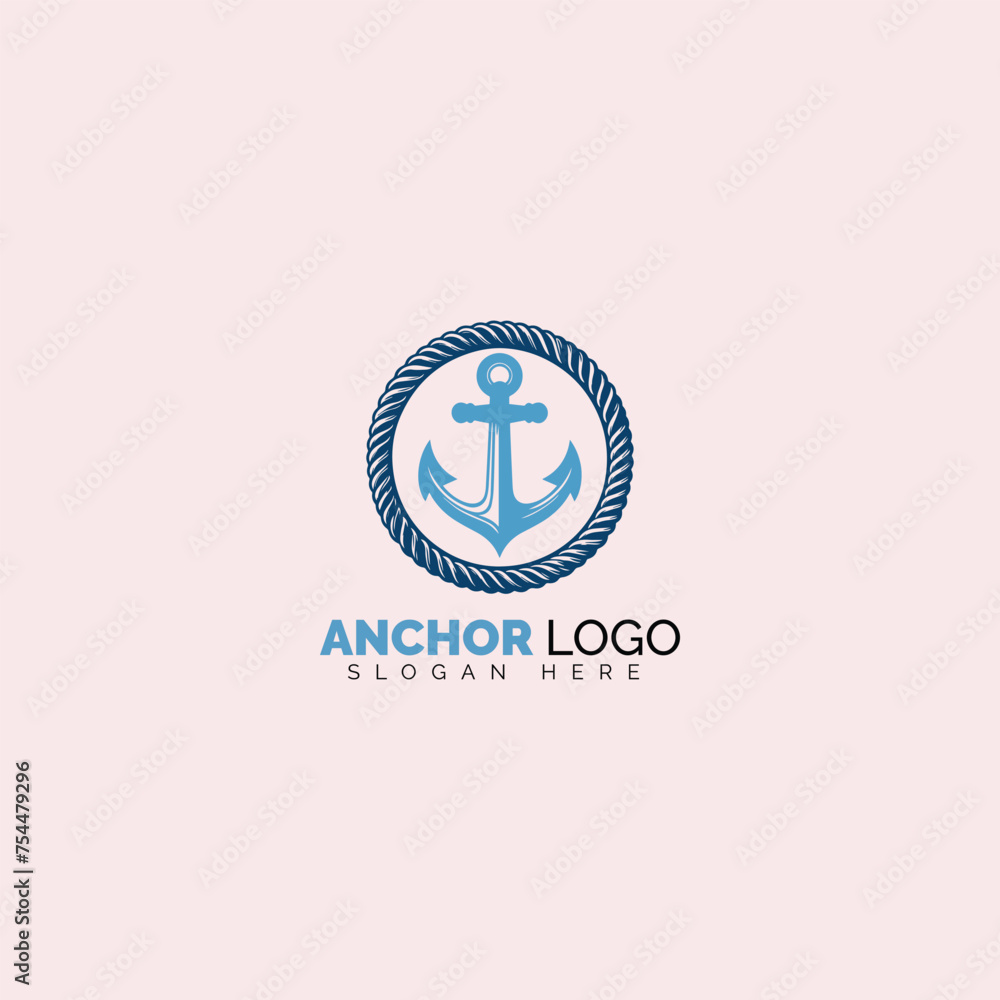 Minimalist anchor logo with blue circle Minimalist anchor logo with blue circle