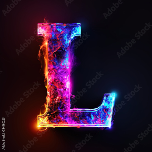 L text for the logo where the font is clear, stylish,black background, neon-colored, aurora light, and sophisticated to make an eye-catching, notable, neon-colored aurora light and luxurious