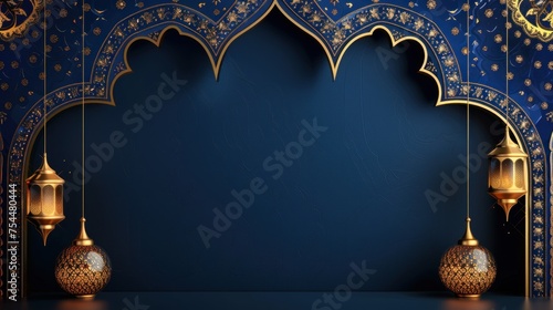 Islamic Navy and Gold Artwork Background With Room for Text