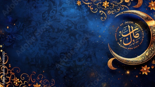 Navy and Gold Islamic Theme Background With Empty Copy Space