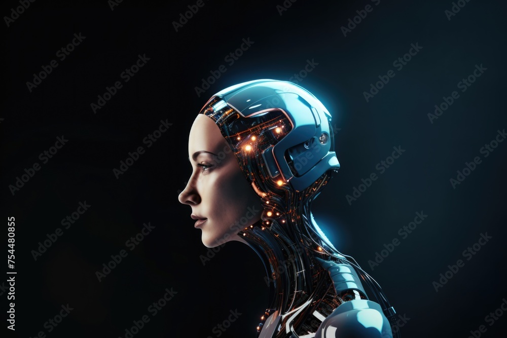 Woman in futuristic suit with glowing head. Perfect for technology concept Woman in futuristic suit with glowing head. Perfect for technology concept