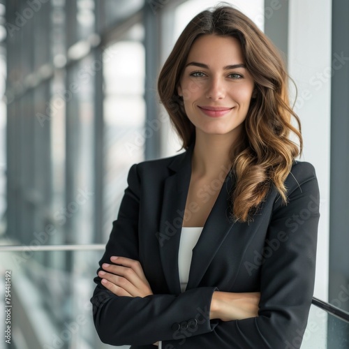 Smart businesswoman with a confident smile - A self-assured professional woman in a modern office with an approachable smile photo
