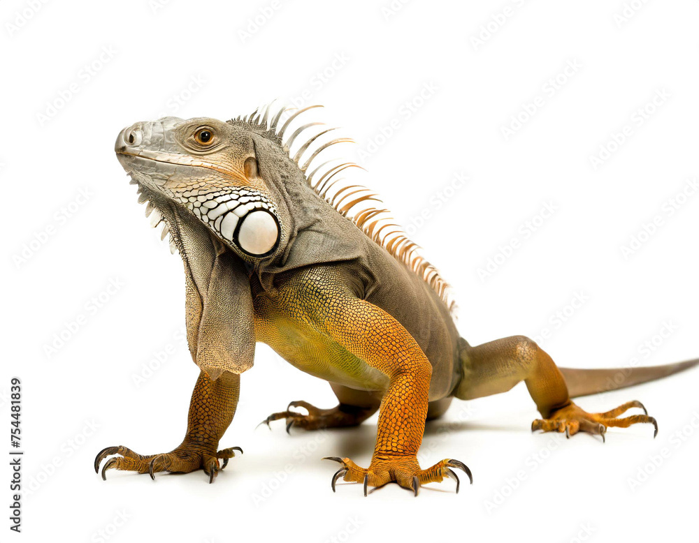 Obraz premium Leguan stehend isoliert auf weißen Hintergrund, Freisteller