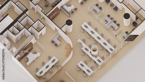 Commercial office space Isometric interior design 3d render