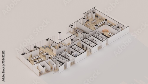 Commercial office space Isometric interior design 3d render