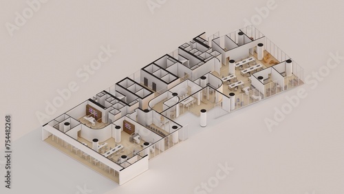 Commercial office space Isometric interior design 3d render