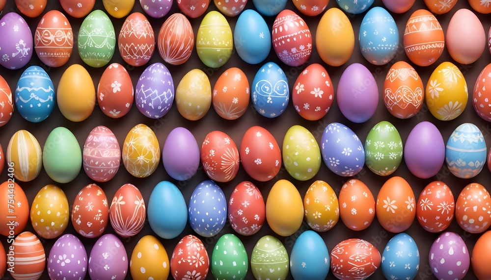 Multitude of colorful chocolate easter eggs lined up background, view from above Multitude of colorful chocolate easter eggs lined up background, view from above