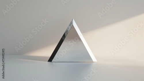 Geometric Mystery. Polished Metal Triangle Against a Stark White Backdrop