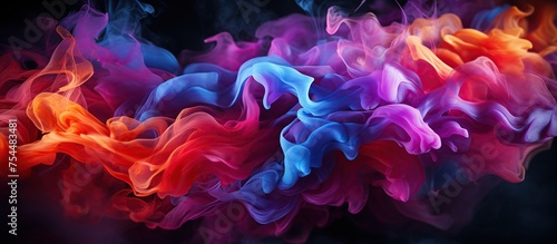 vibrant clash of colors in a fluid  smoke-like form  combining shades of purple  blue  and orange  conveying a sense of movement and abstract beauty