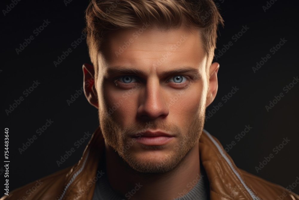 A detailed shot of a man in a leather jacket. Suitable for fashion or lifestyle themes A detailed shot of a man in a leather jacket. Suitable for fashion or lifestyle themes