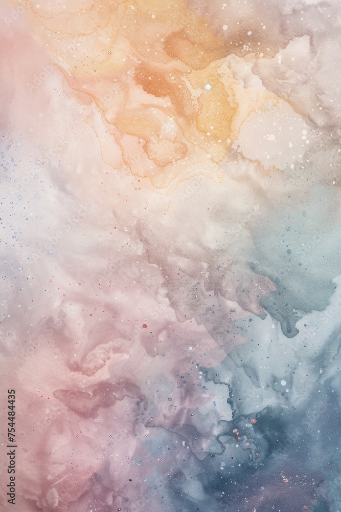 The soft hues of a watercolor background lend a sense of lightness and airiness to the image, creating an atmosphere of unique beauty and mystery