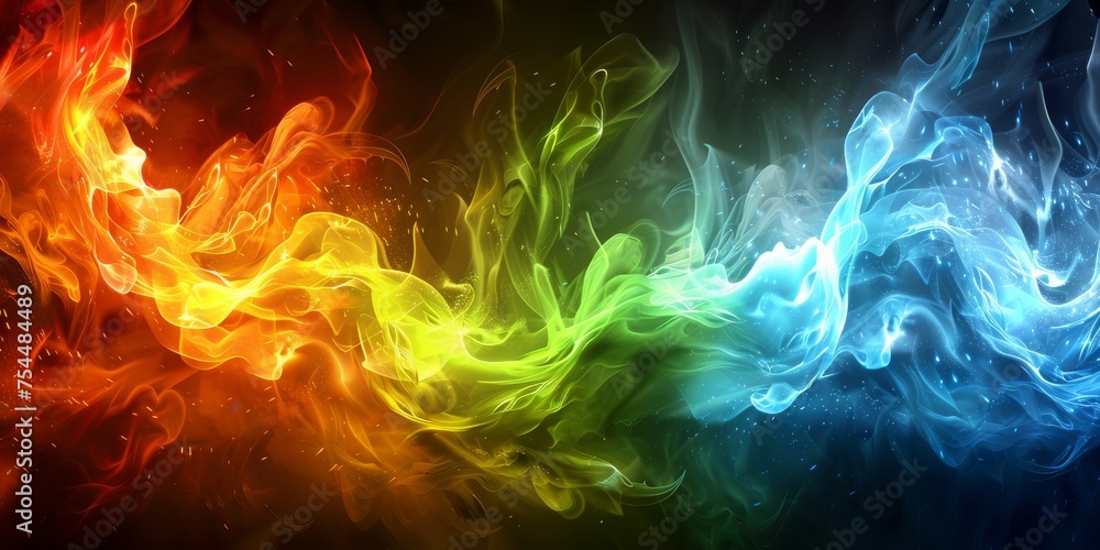 Abstract Colorful Smoke Flow on Black Background, Depicting Dynamic Motion and Artistic Creativity in Vivid Hues