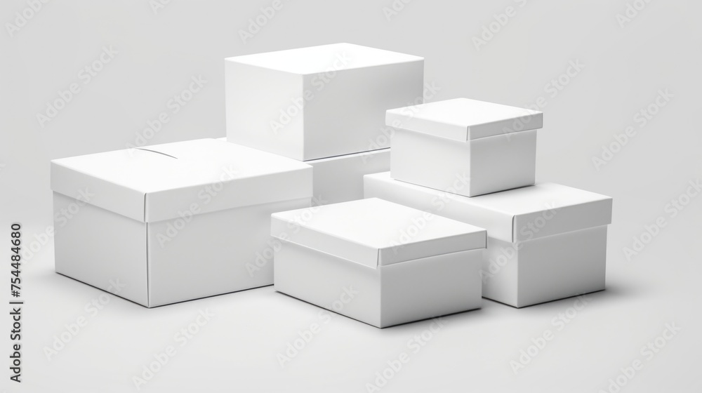 A group of white boxes stacked on top of each other. Perfect for business or storage concepts. A group of white boxes stacked on top of each other. Perfect for business or storage concepts.