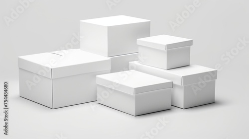 A group of white boxes stacked on top of each other. Perfect for business or storage concepts.