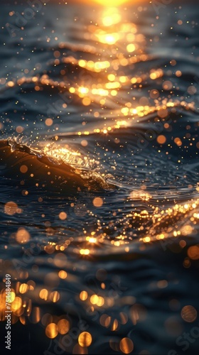 Splendor at Sunset - Golden sunlight sparkles on ocean waves at dusk, capturing the serene end of a day. © jodoto